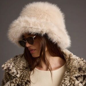 Bucket Down Faux Fur Hat. Cream OS